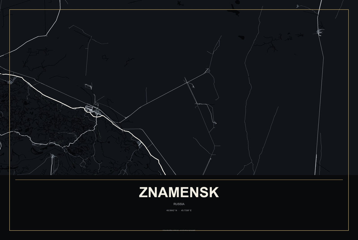 Znamensk, Russia City Map Aluminum Sign in Metropolitan Noir style