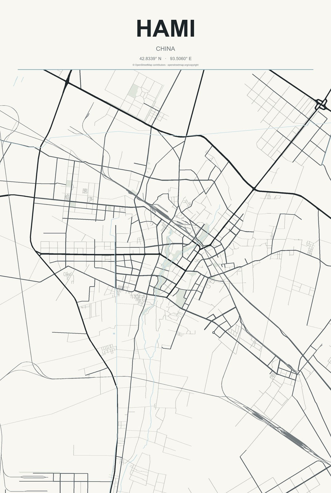 Hami, China City Map Aluminum Sign in Headline Atlas style