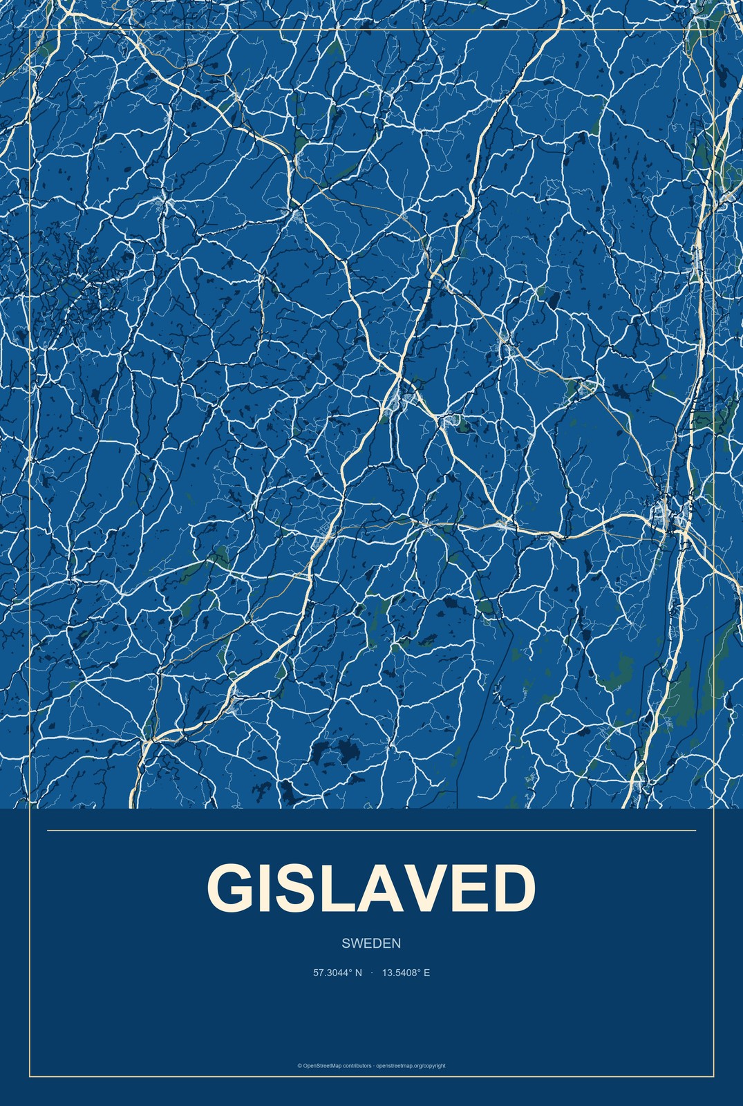 Gislaved, Sweden City Map Aluminum Sign in Harbor Cobalt style