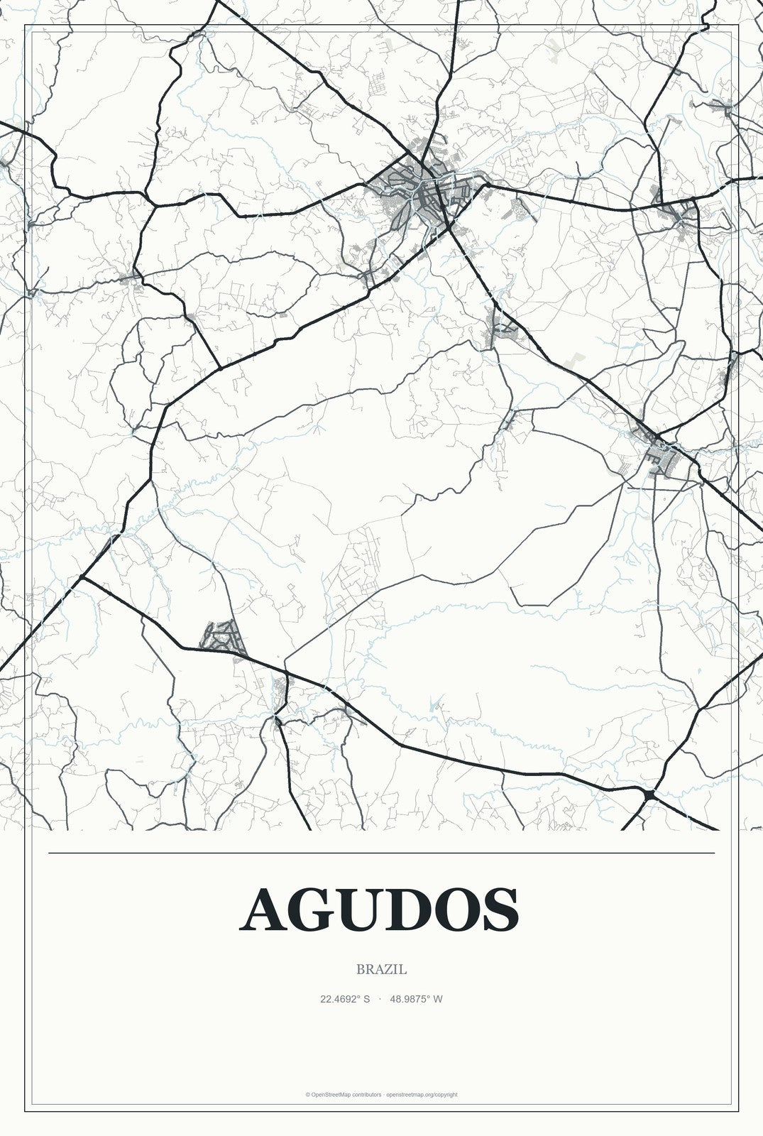 Agudos, Brazil City Map Aluminum Sign in Gallery Air style
