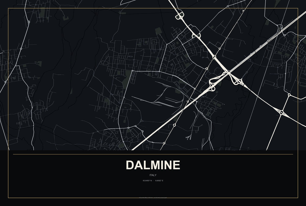 Dalmine, Italy City Map Aluminum Sign in Metropolitan Noir style