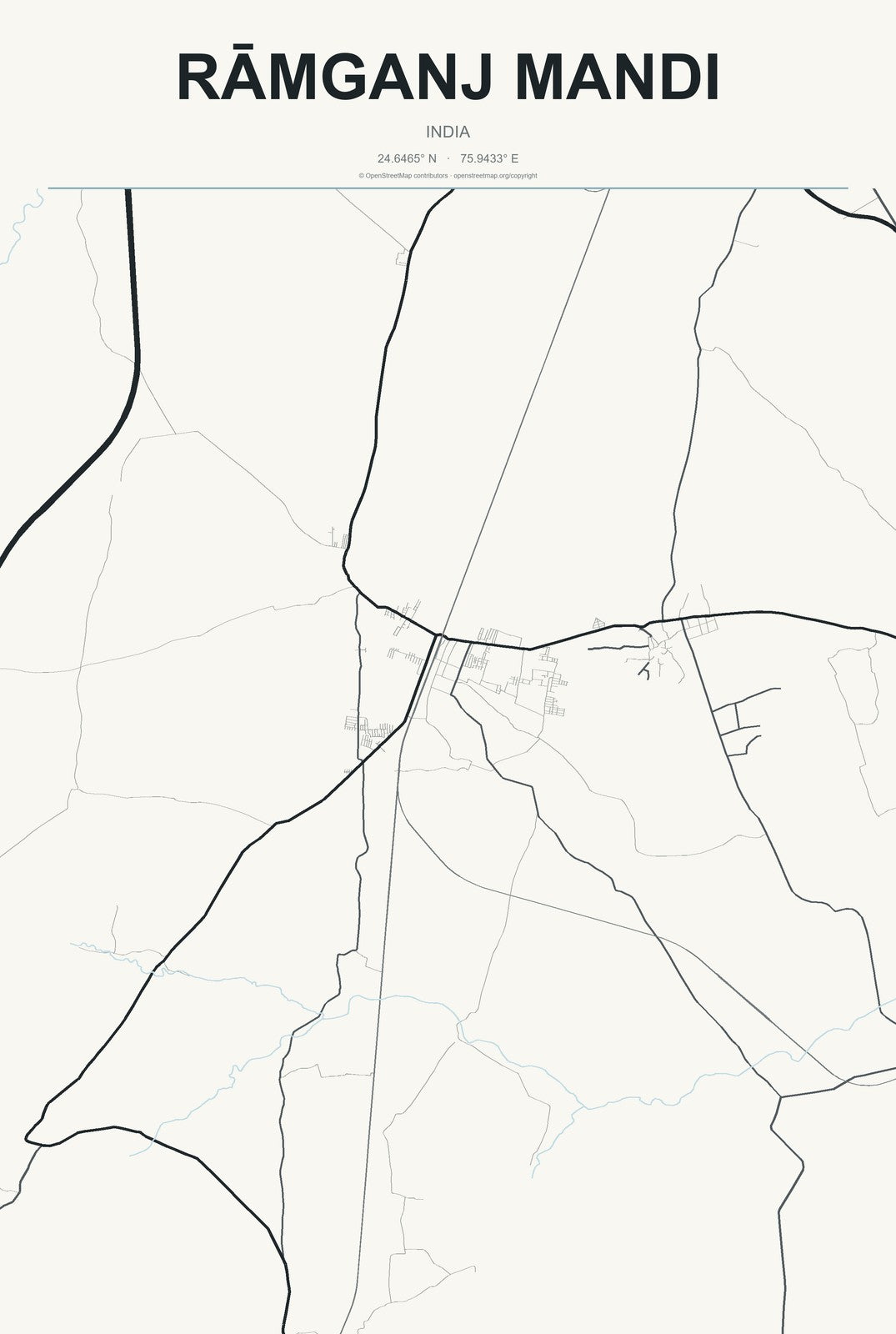 Rāmganj Mandi, India City Map Aluminum Sign in Headline Atlas style