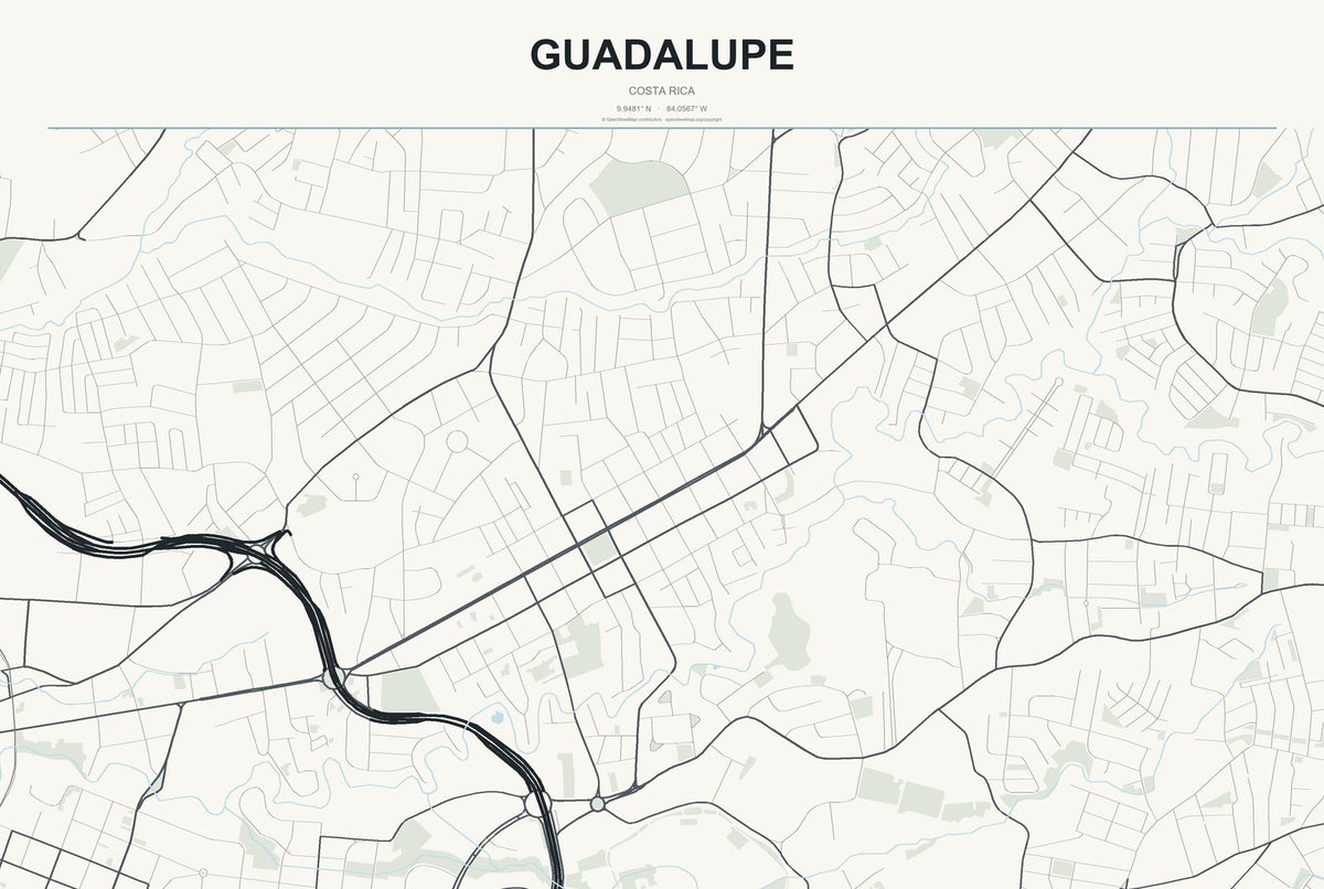Guadalupe, Costa Rica City Map Aluminum Sign in Headline Atlas style