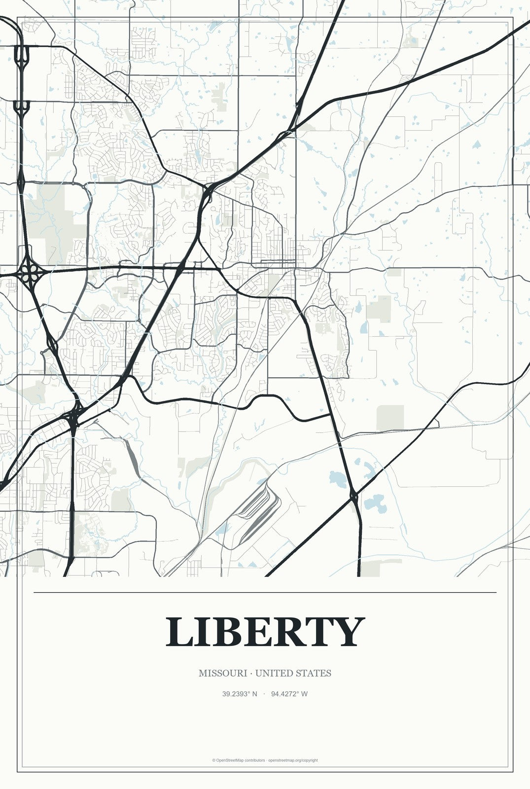 Liberty, Missouri City Map Aluminum Sign in Gallery Air style