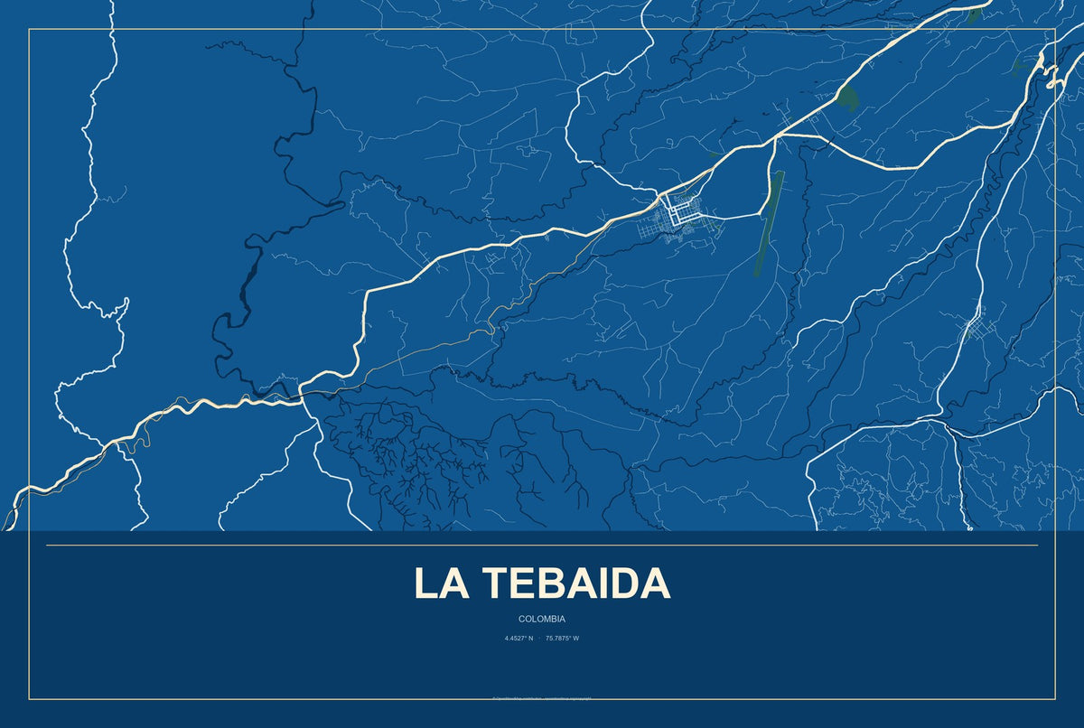 La Tebaida, Colombia City Map Aluminum Sign in Harbor Cobalt style