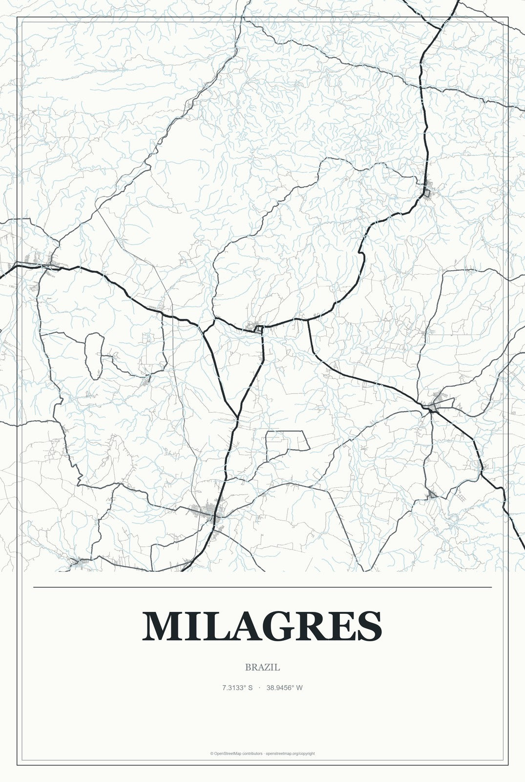 Milagres, Ceará, Brazil City Map Aluminum Sign in Gallery Air style