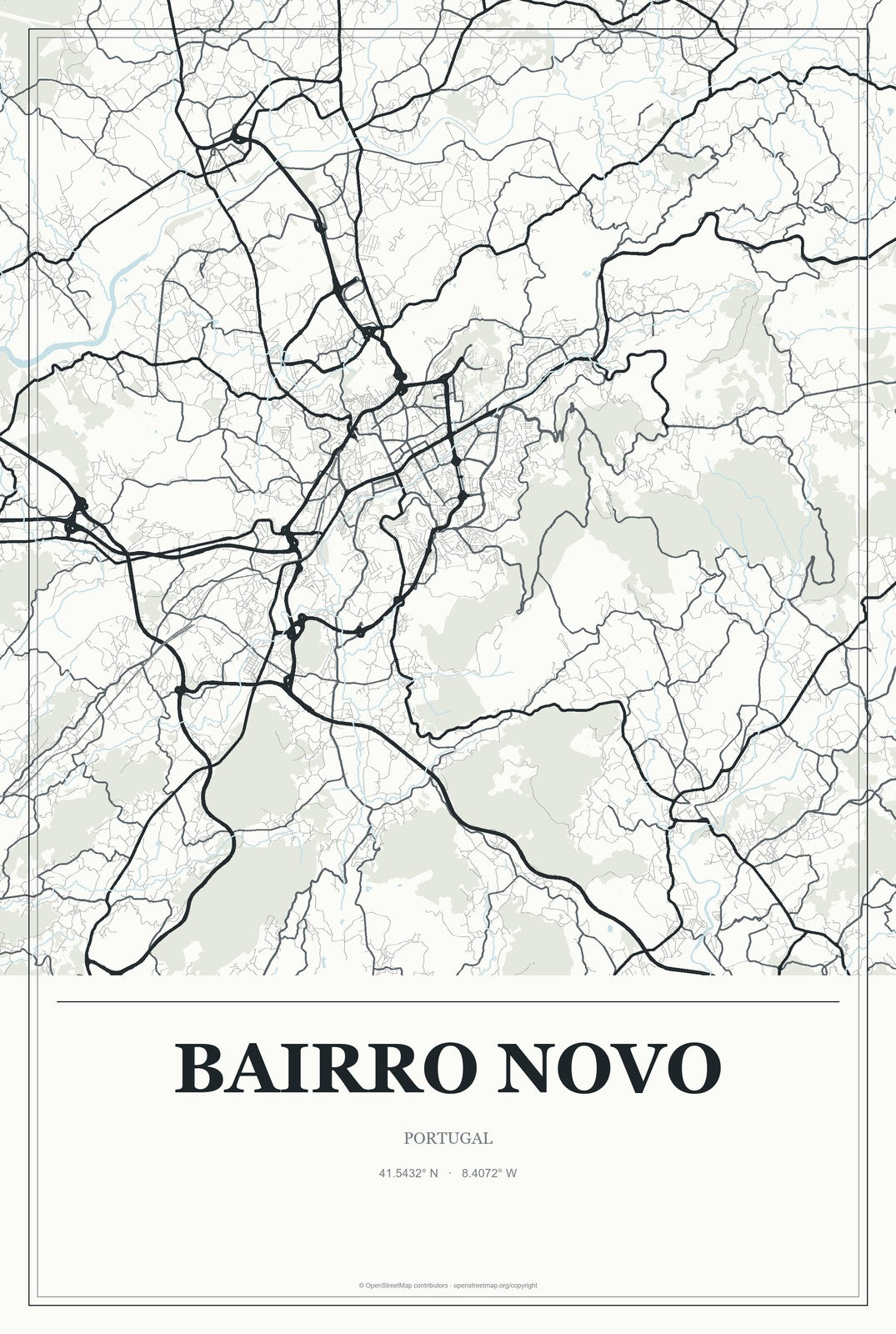 Bairro Novo, Portugal City Map Aluminum Sign in Gallery Air style