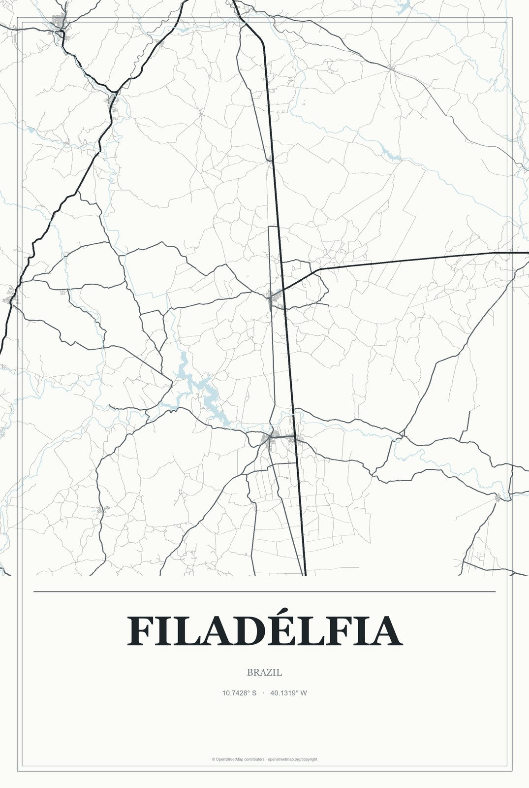 Filadélfia, Brazil City Map Aluminum Sign in Gallery Air style