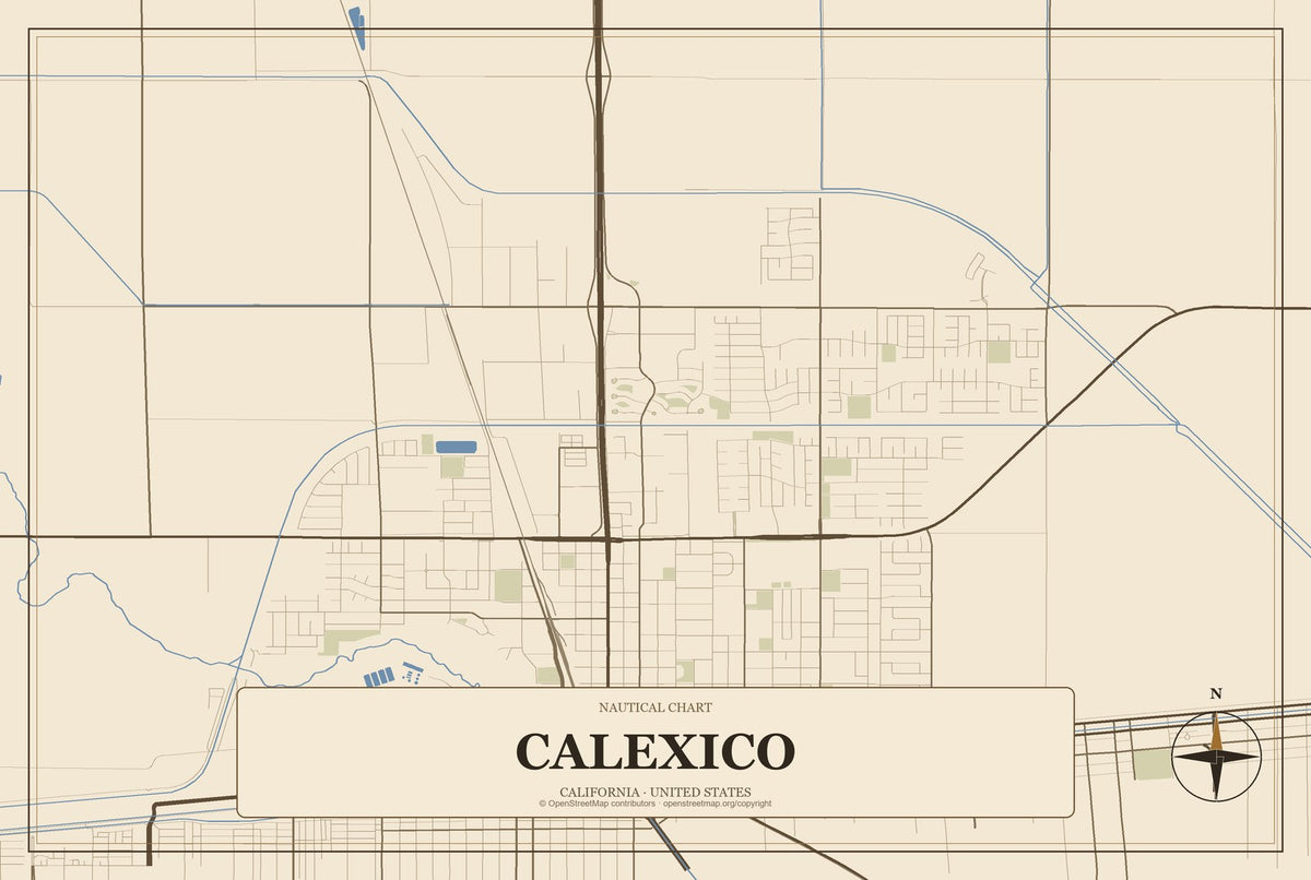Calexico, California City Map Aluminum Sign in Heritage Nautical style