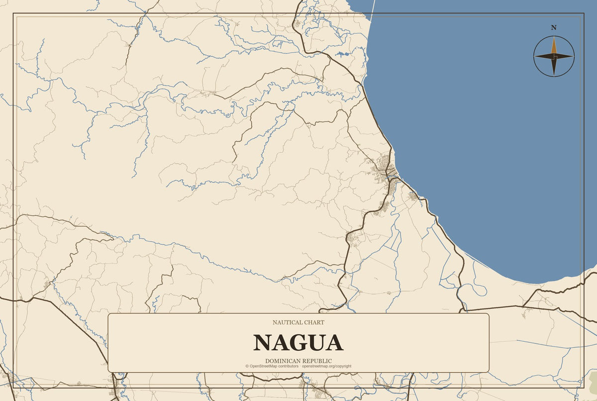 Nagua, Dominican Republic City Map Aluminum Sign in Heritage Nautical style