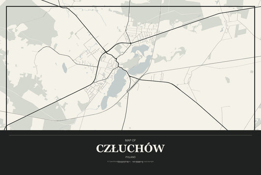 Człuchów, Poland City Map Aluminum Sign in Museum Plaque style