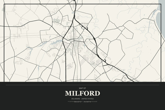 Milford, Delaware City Map Aluminum Sign in Museum Plaque style