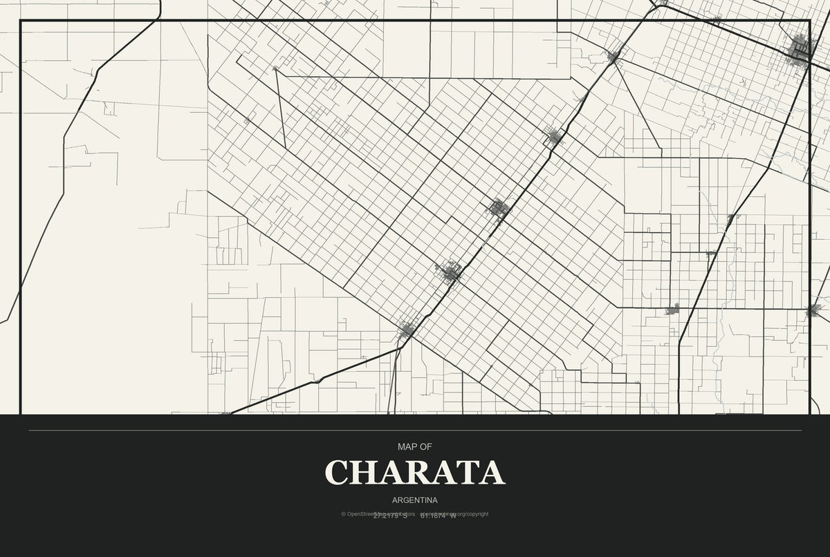 Charata, Argentina City Map Aluminum Sign in Museum Plaque style
