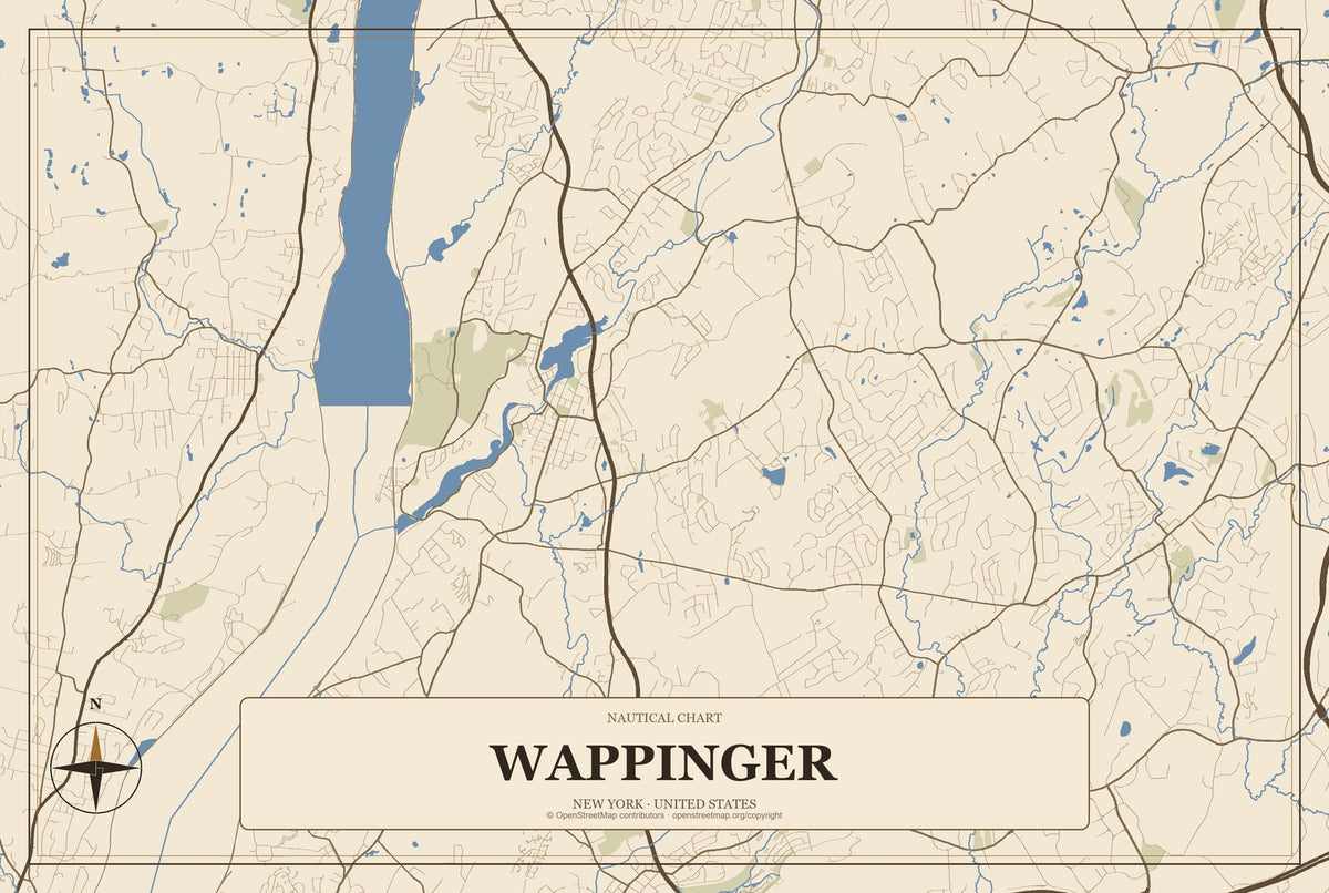 Wappinger, New York City Map Aluminum Sign in Heritage Nautical style
