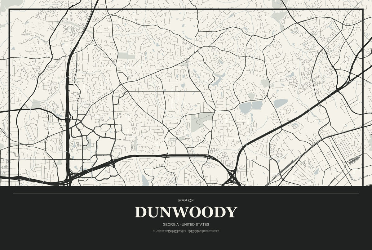 Dunwoody, Georgia City Map Aluminum Sign in Museum Plaque style