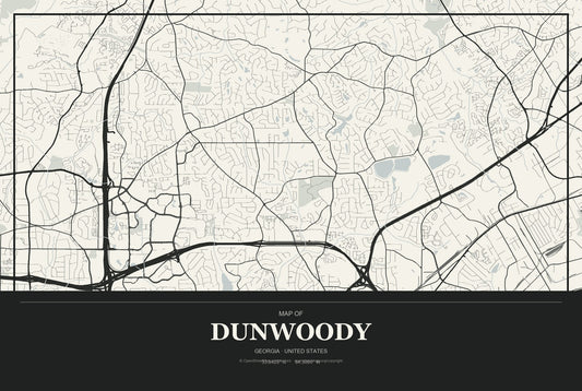 Dunwoody, Georgia City Map Aluminum Sign in Museum Plaque style