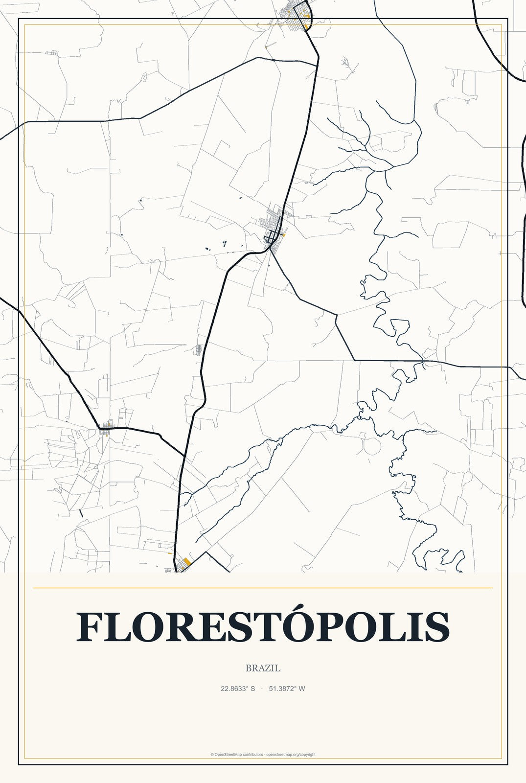Florestópolis, Brazil City Map Aluminum Sign in Citrine Modern style