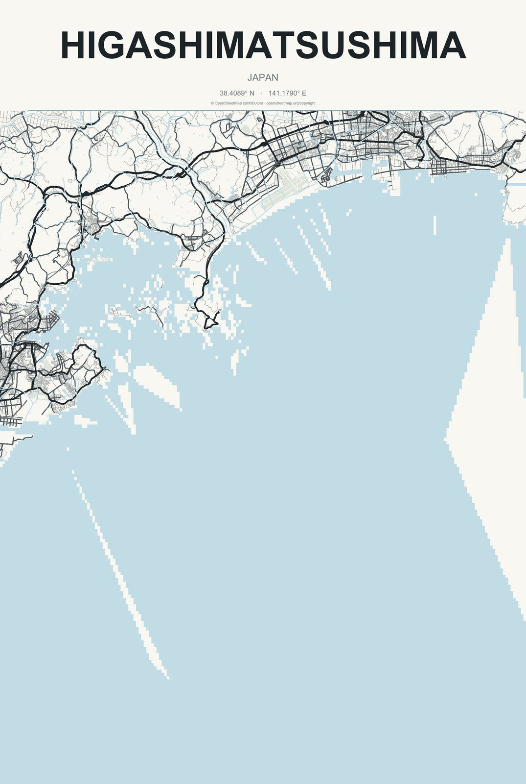 Higashimatsushima, Japan City Map Aluminum Sign in Headline Atlas style