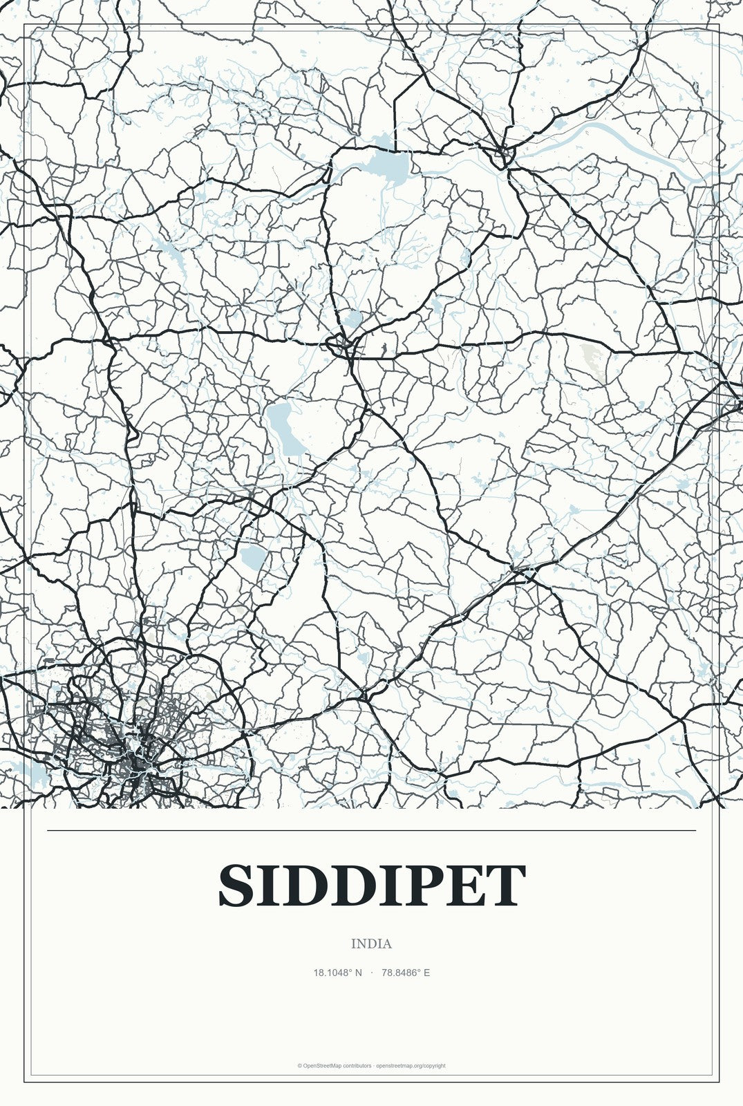 Siddipet, India City Map Aluminum Sign in Gallery Air style