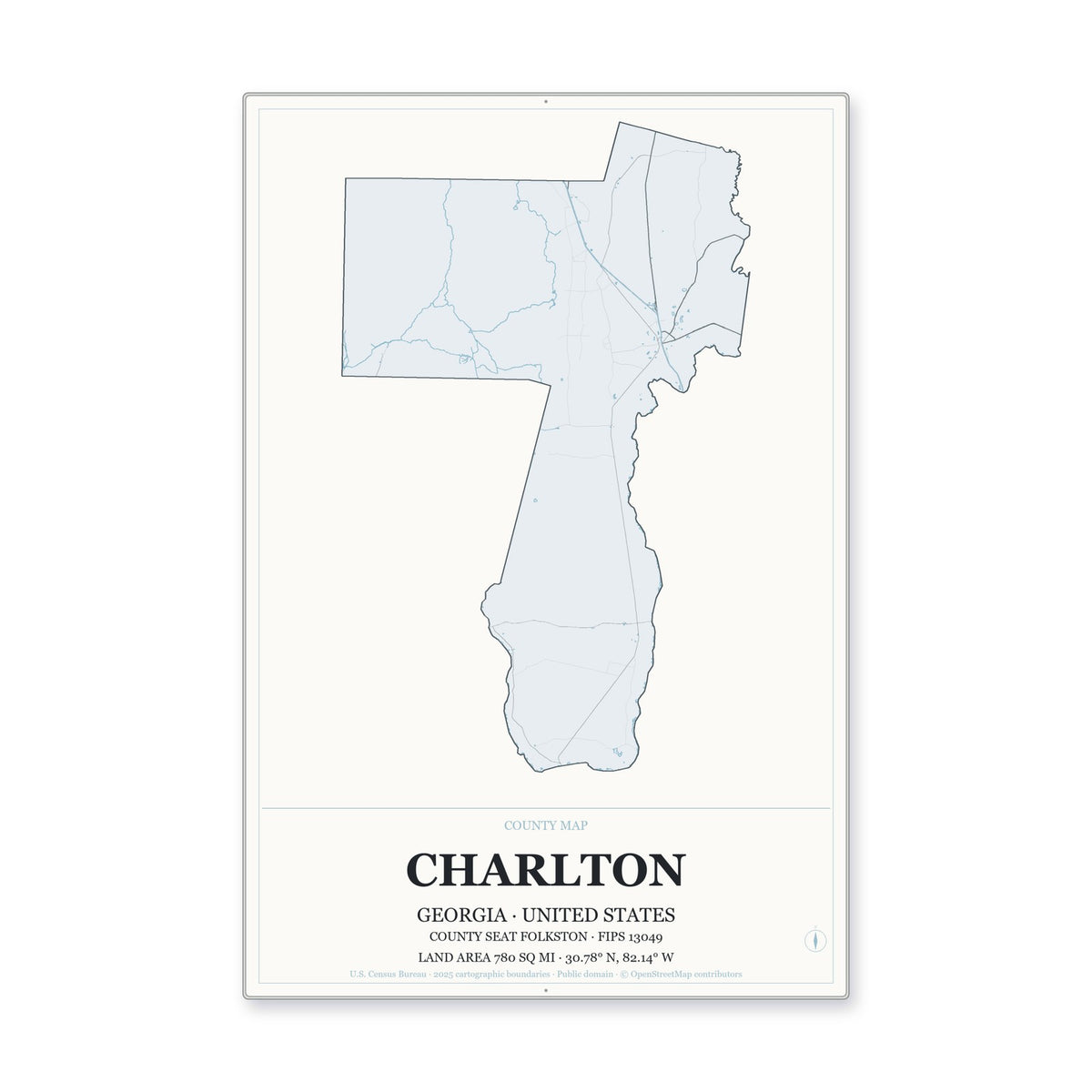 Charlton County, Georgia Map Aluminum Sign in Gallery Air style