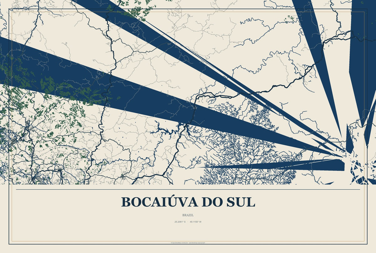 Bocaiúva do Sul, Brazil City Map Aluminum Sign in Coastal Cutout style