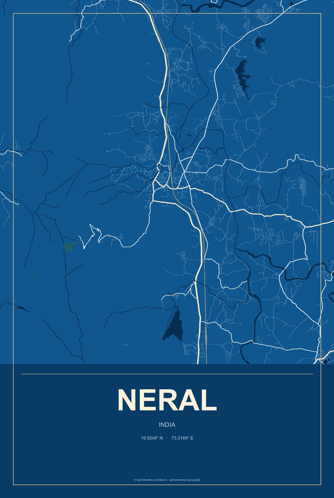 Neral, India City Map Aluminum Sign in Harbor Cobalt style
