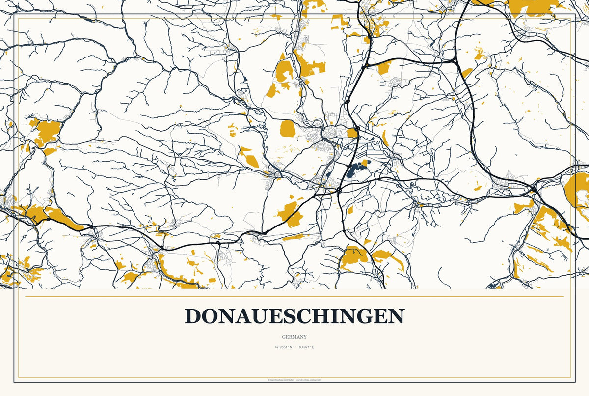 Donaueschingen, Germany City Map Aluminum Sign in Citrine Modern style