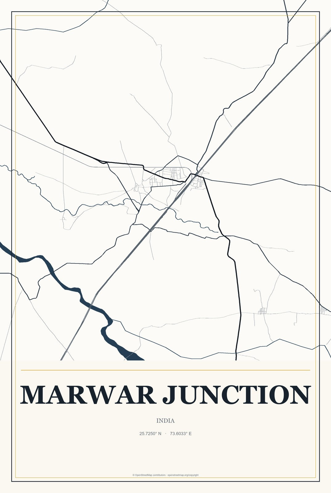 Marwar Junction, India City Map Aluminum Sign in Citrine Modern style