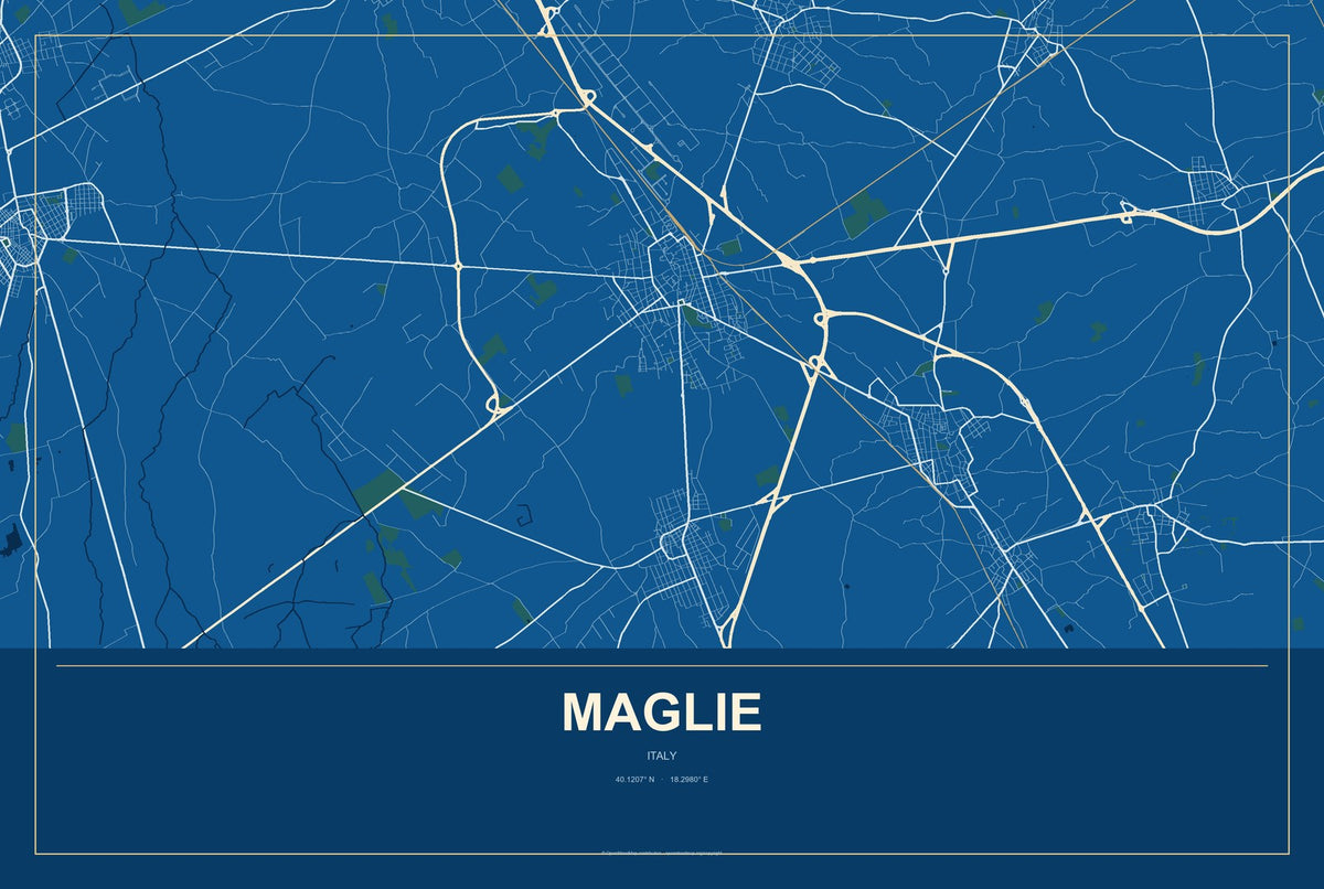 Maglie, Italy City Map Aluminum Sign in Harbor Cobalt style