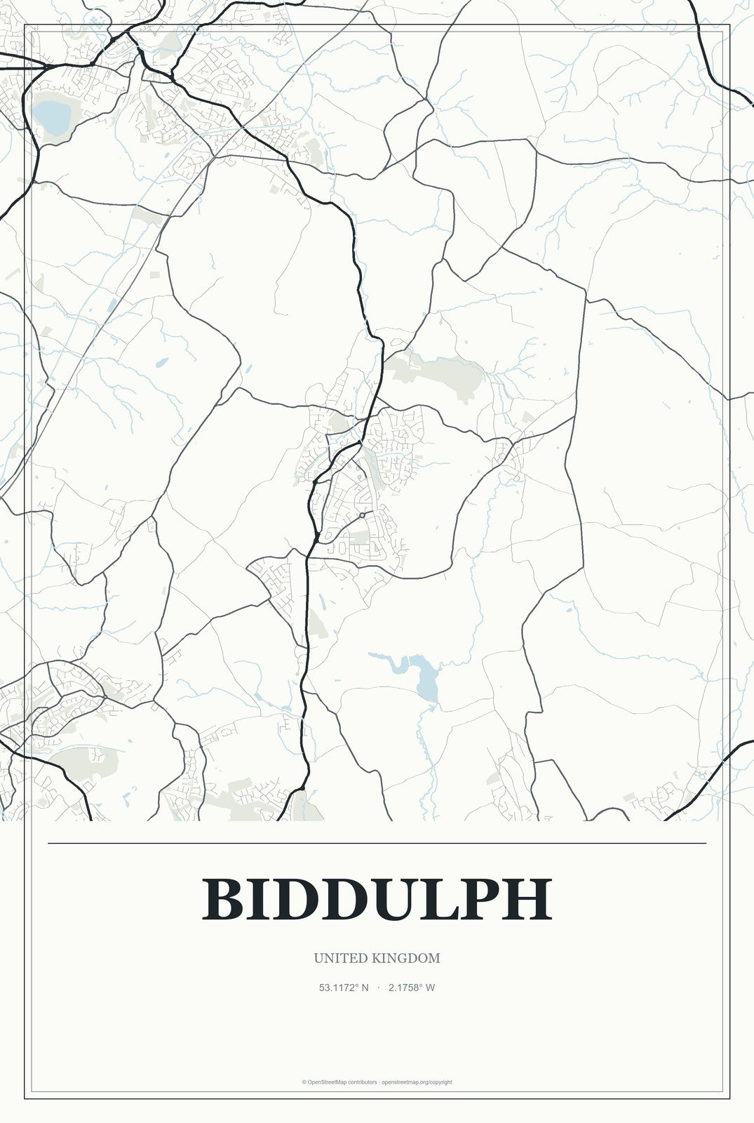 Biddulph, United Kingdom City Map Aluminum Sign in Gallery Air style