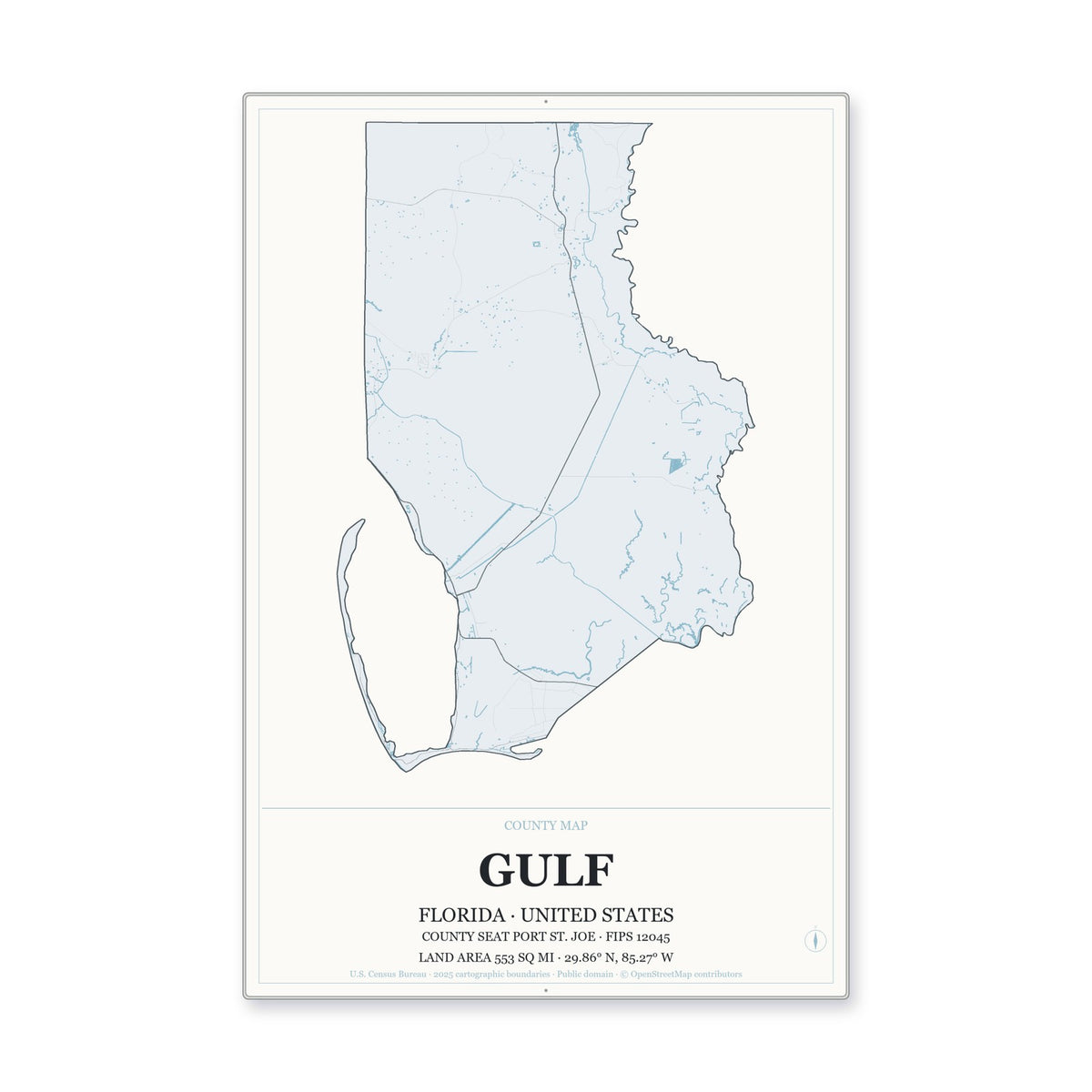 Gulf County, Florida Map Aluminum Sign in Gallery Air style