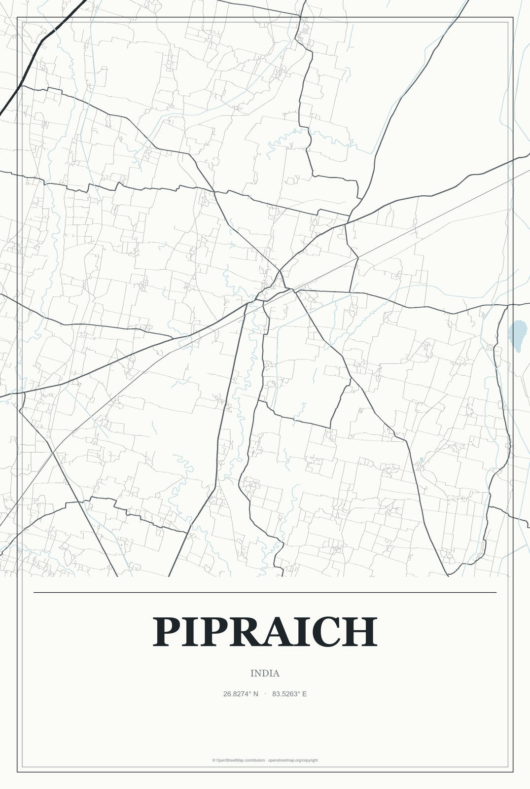 Pipraich, India City Map Aluminum Sign in Gallery Air style