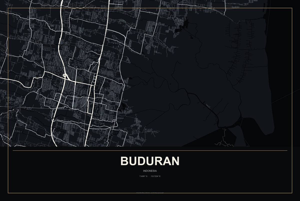 Buduran, Indonesia City Map Aluminum Sign in Metropolitan Noir style
