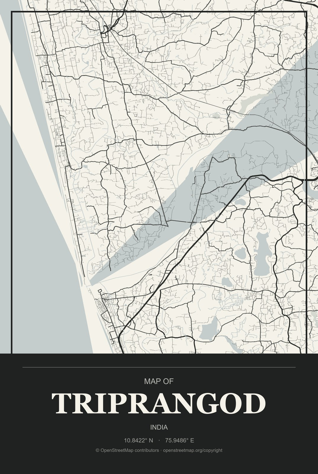 Triprangod, India City Map Aluminum Sign in Museum Plaque style