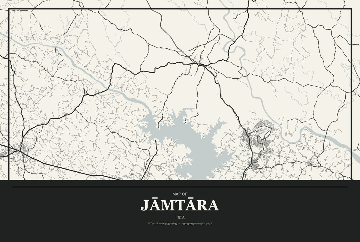 Jāmtāra, India City Map Aluminum Sign in Museum Plaque style