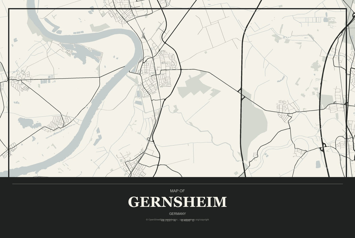 Gernsheim, Germany City Map Aluminum Sign in Museum Plaque style