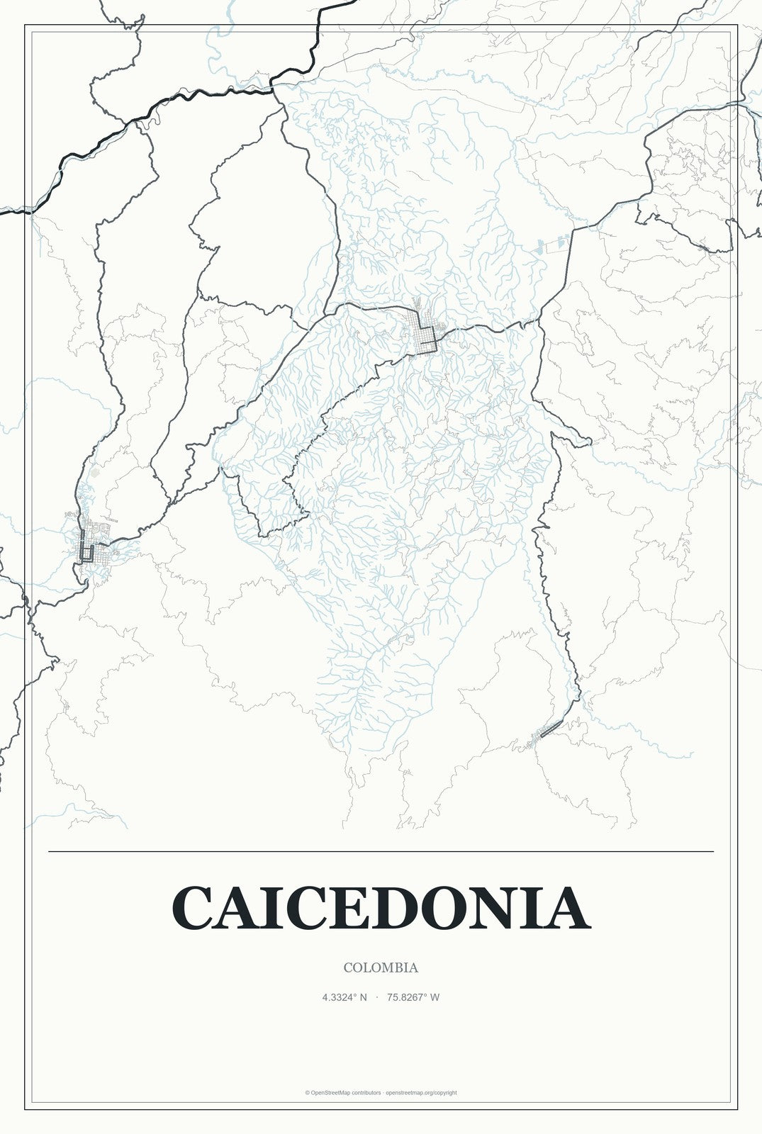 Caicedonia, Colombia City Map Aluminum Sign in Gallery Air style