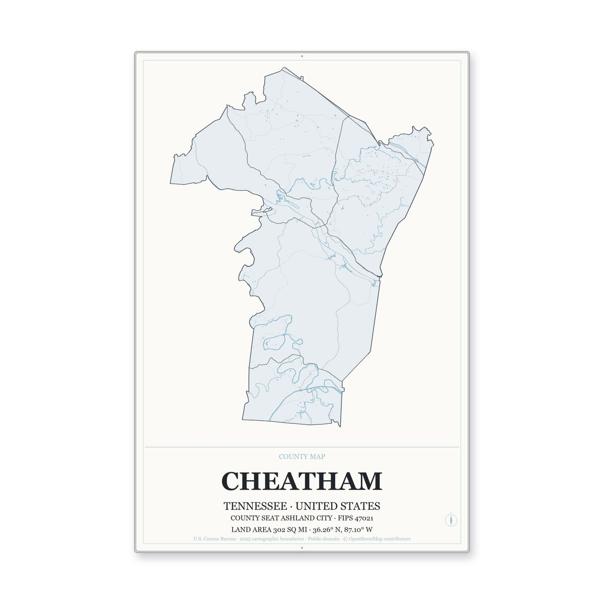 Cheatham County, Tennessee Map Aluminum Sign in Gallery Air style