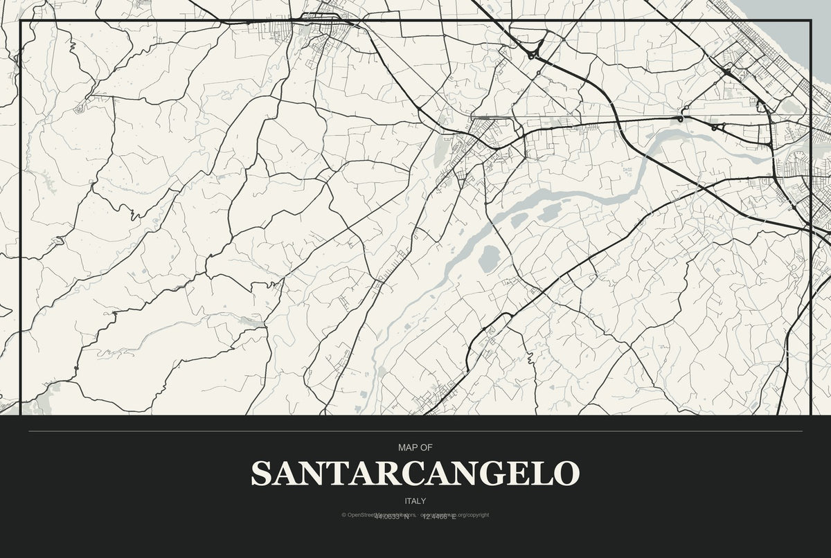 Santarcangelo, Italy City Map Aluminum Sign in Museum Plaque style