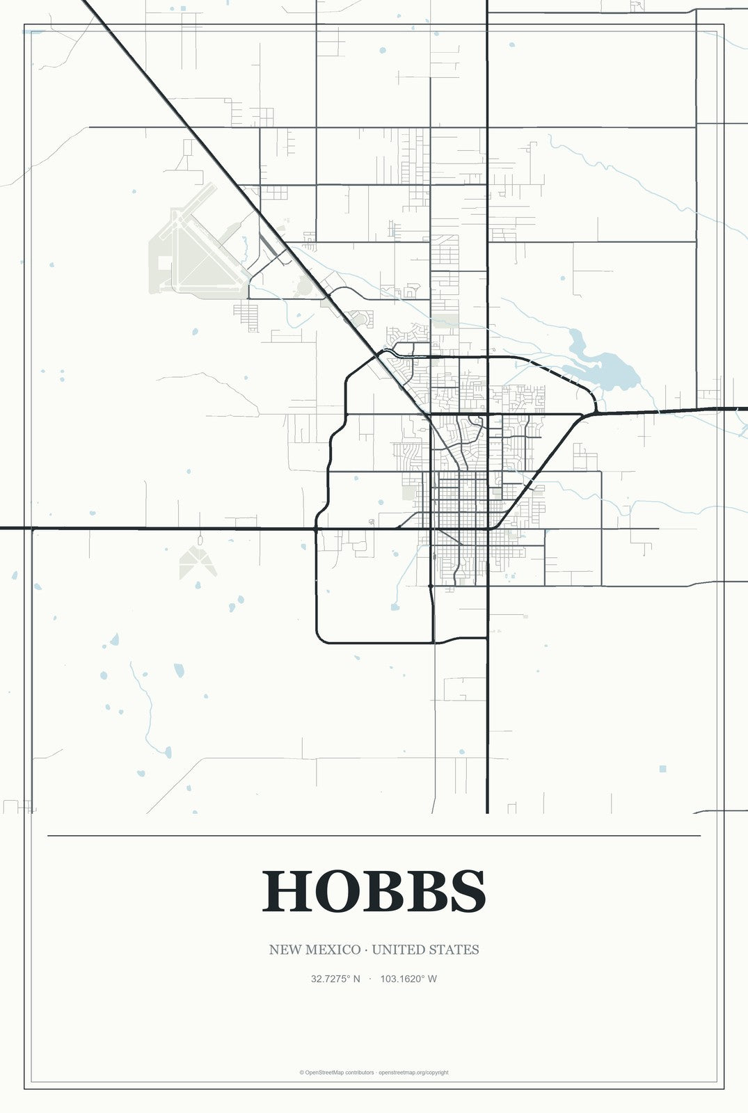 Hobbs, New Mexico City Map Aluminum Sign in Gallery Air style