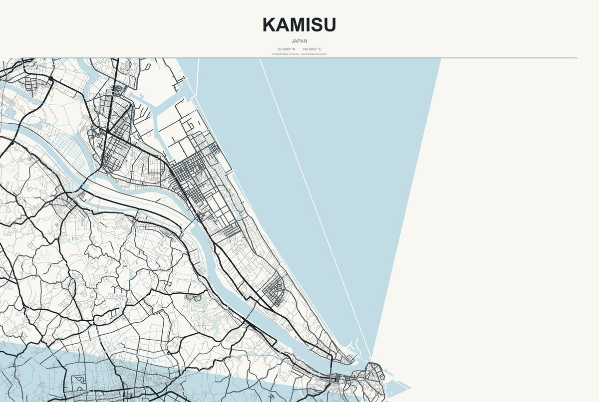 Kamisu, Japan City Map Aluminum Sign in Headline Atlas style