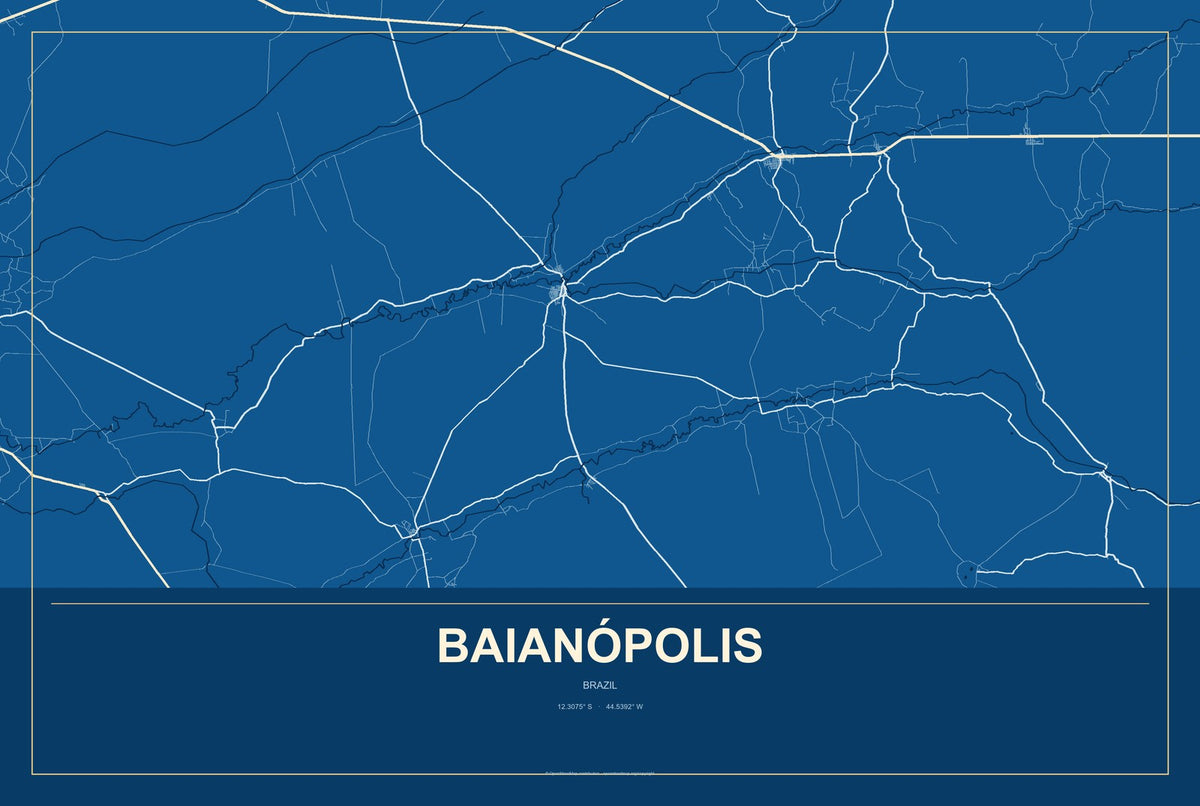 Baianópolis, Brazil City Map Aluminum Sign in Harbor Cobalt style