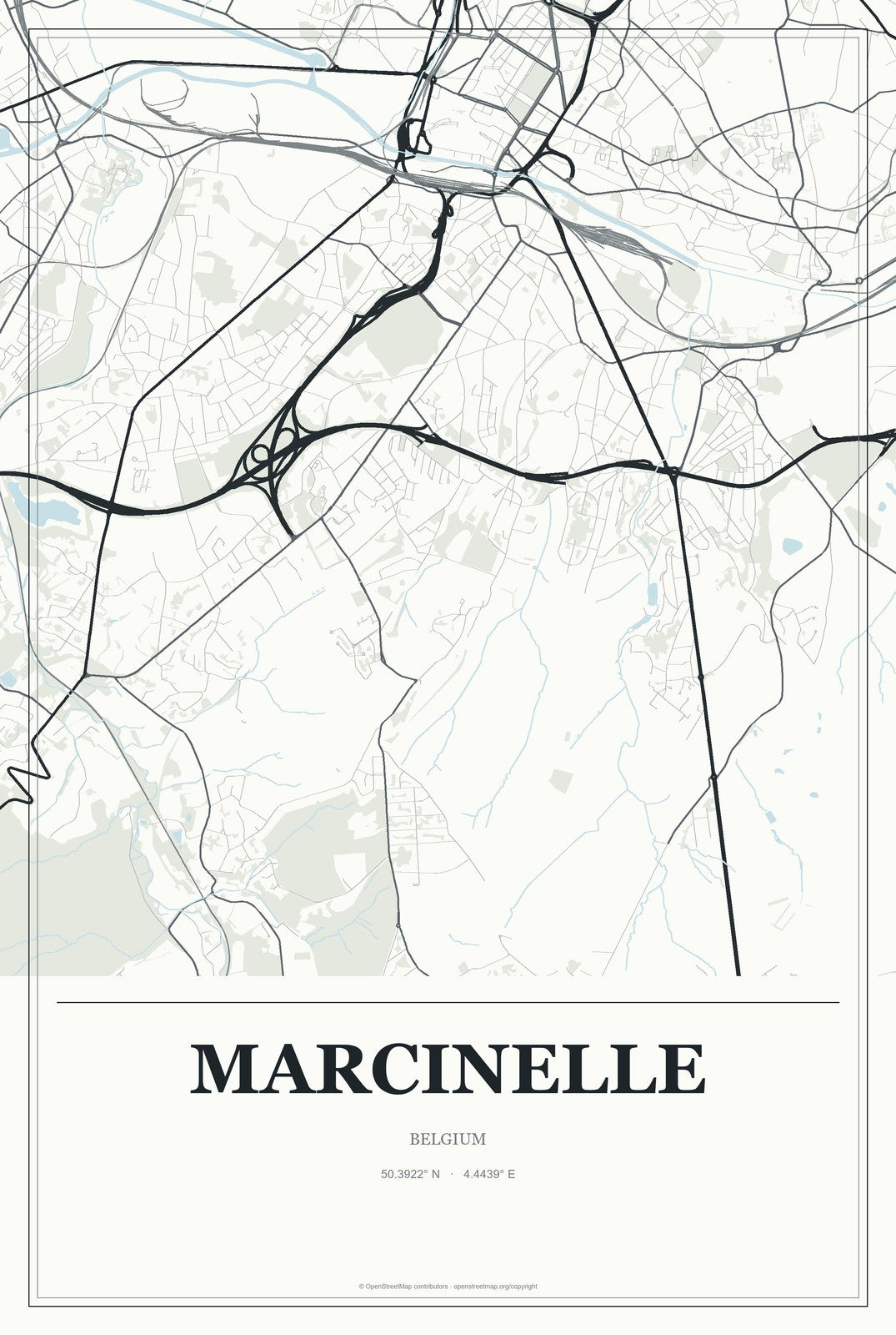 Marcinelle, Belgium City Map Aluminum Sign in Gallery Air style