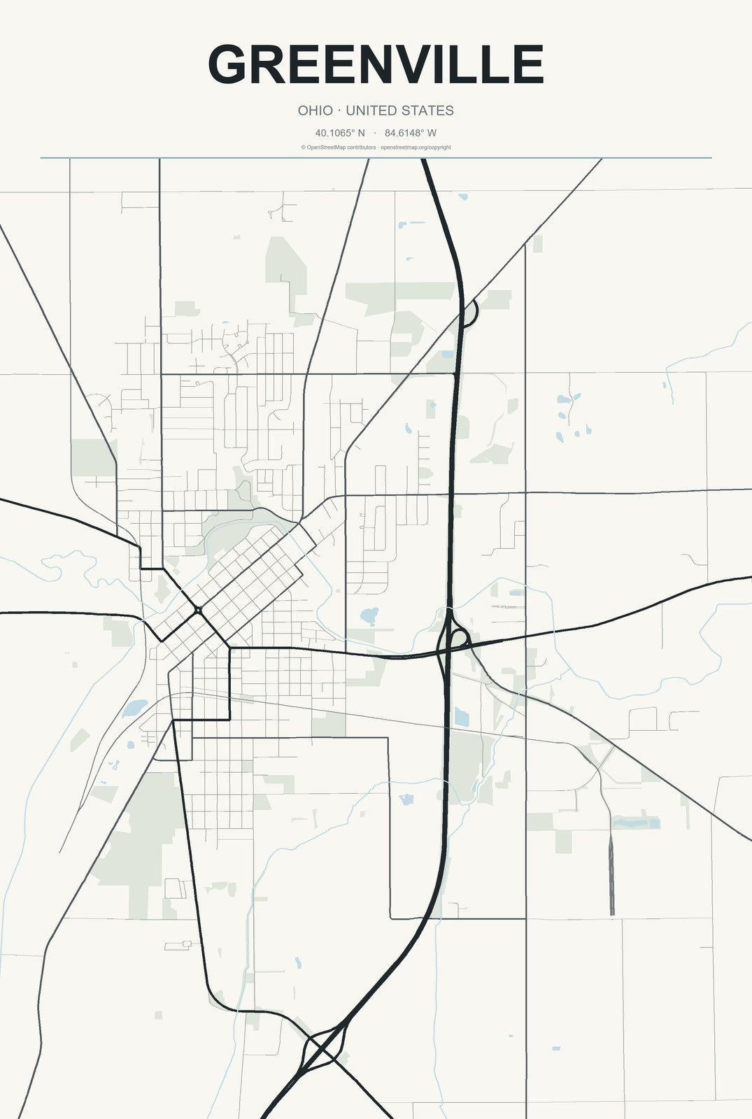 Greenville, Ohio City Map Aluminum Sign in Headline Atlas style