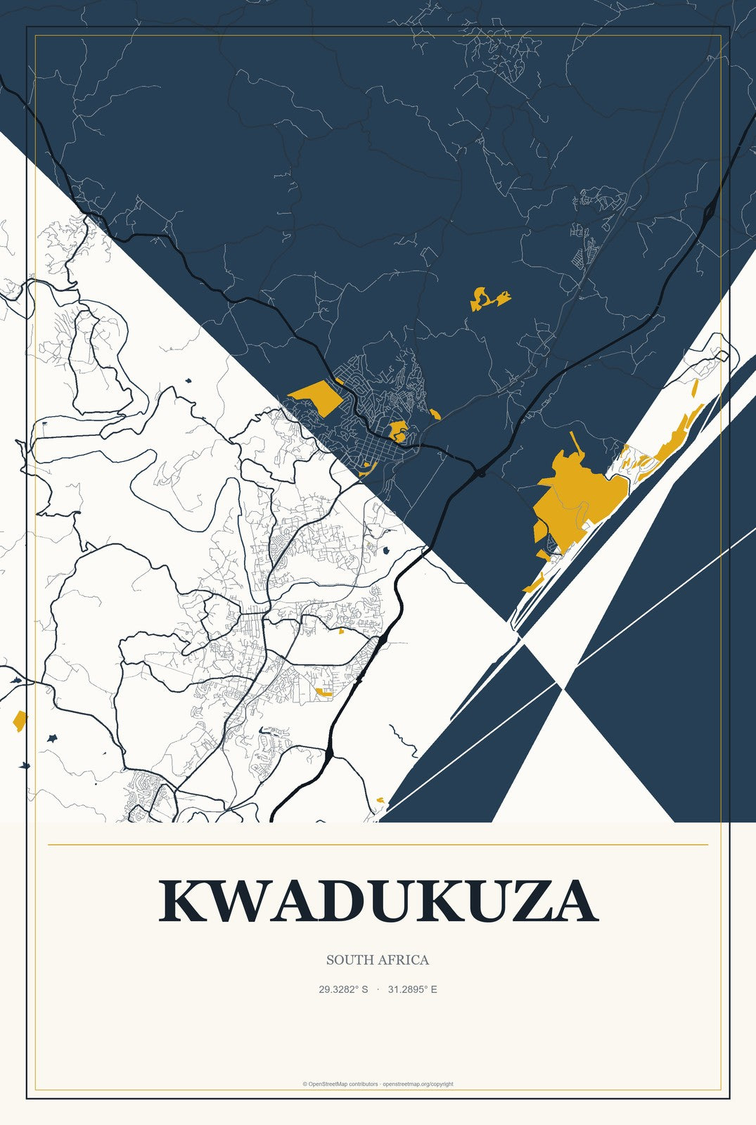 KwaDukuza, South Africa City Map Aluminum Sign in Citrine Modern style