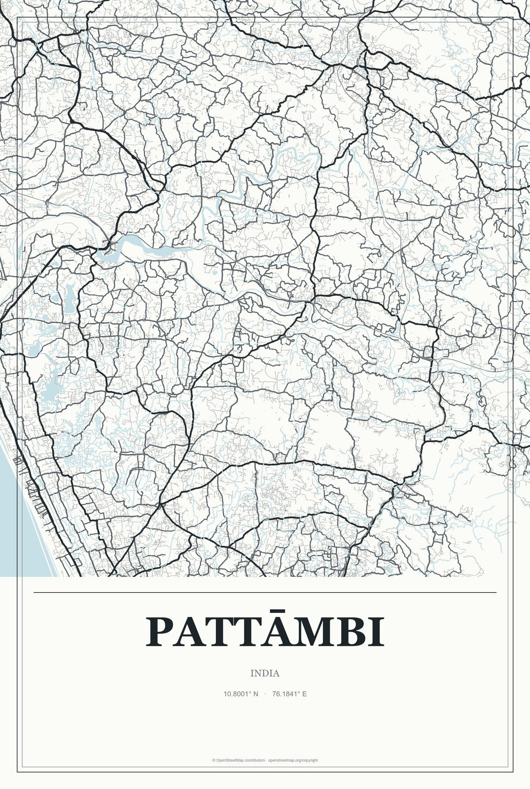 Pattāmbi, India City Map Aluminum Sign in Gallery Air style