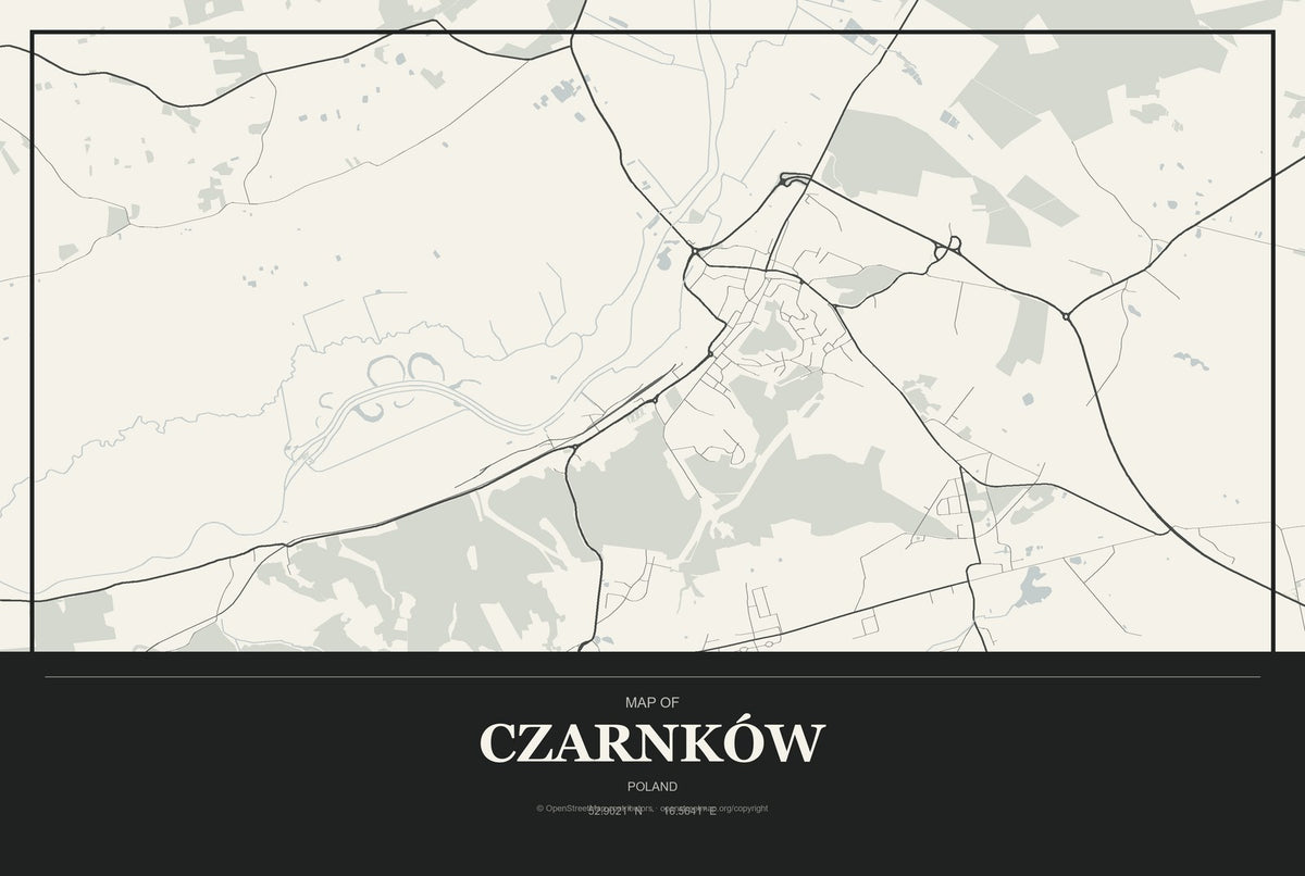 Czarnków, Poland City Map Aluminum Sign in Museum Plaque style