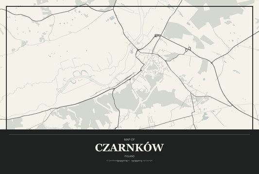 Czarnków, Poland City Map Aluminum Sign in Museum Plaque style