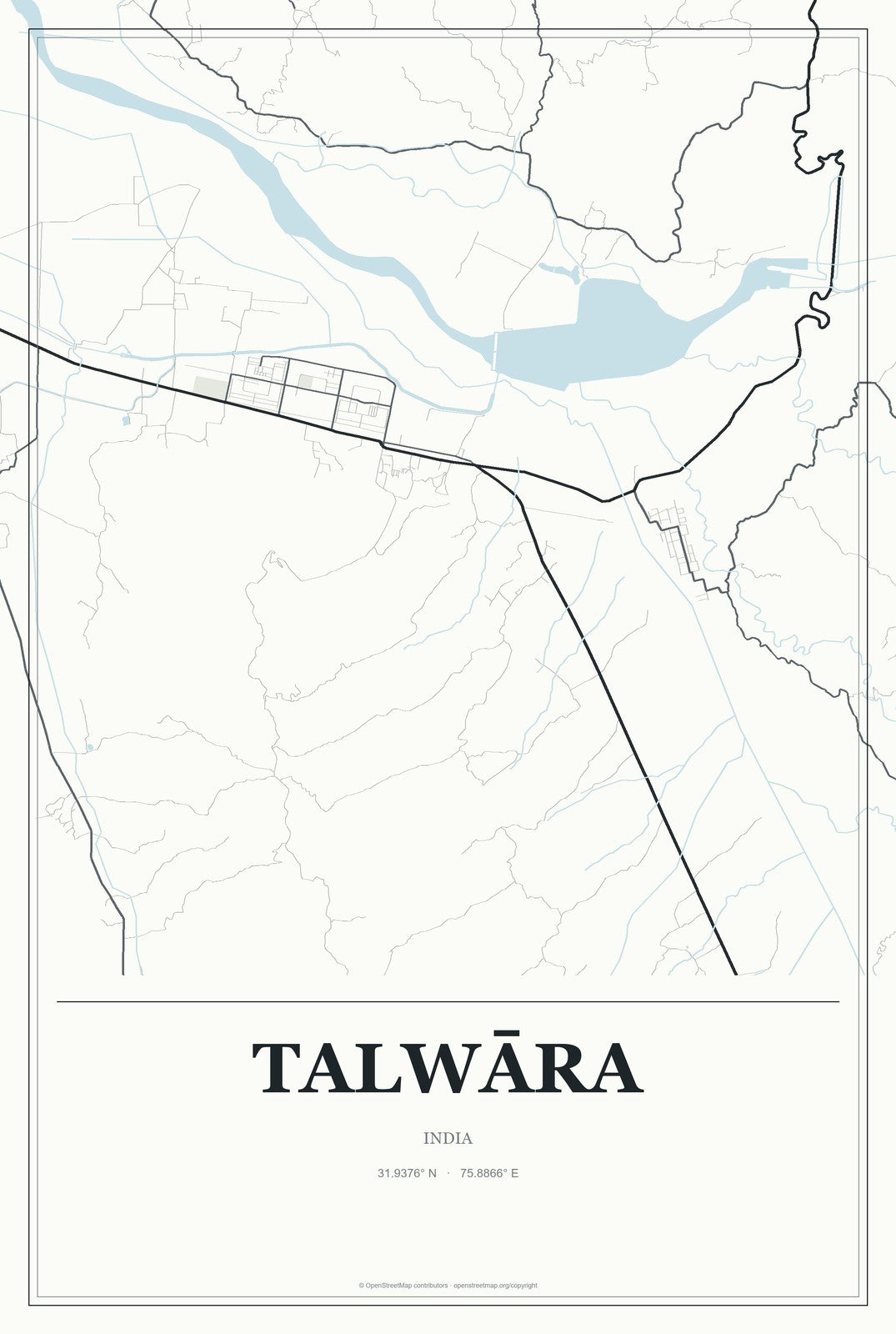 Talwāra, India City Map Aluminum Sign in Gallery Air style
