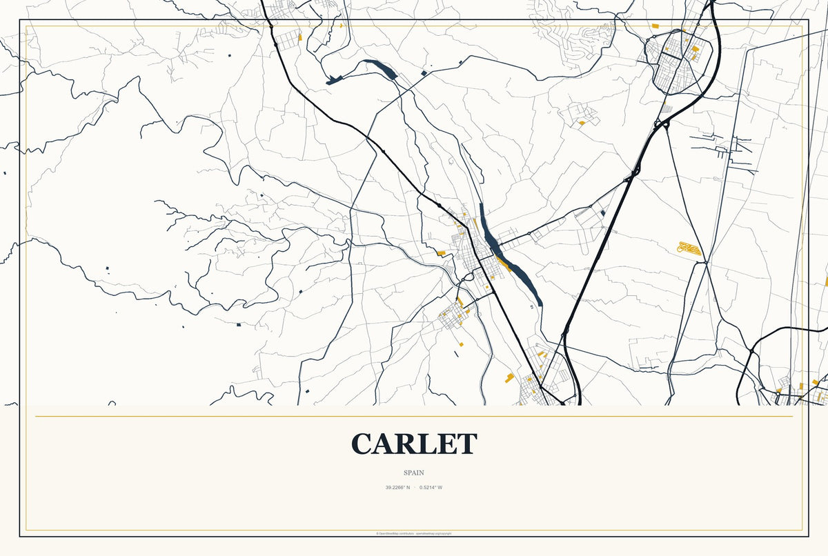 Carlet, Spain City Map Aluminum Sign in Citrine Modern style
